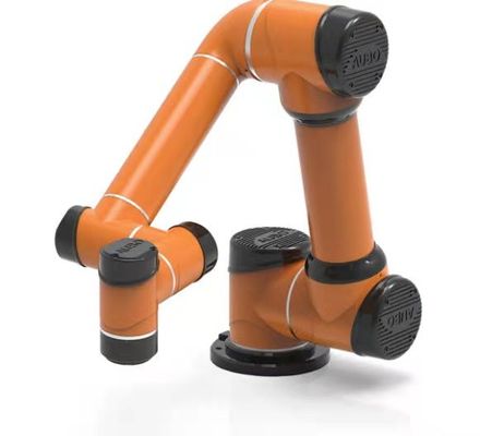 Robot arm 6 axis AUBO i5 pick and place robot operating with hand drive operation cobot