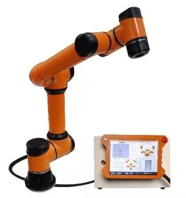 Robot arm 6 axis AUBO i5 manipulator operating with hand drive operation cobot